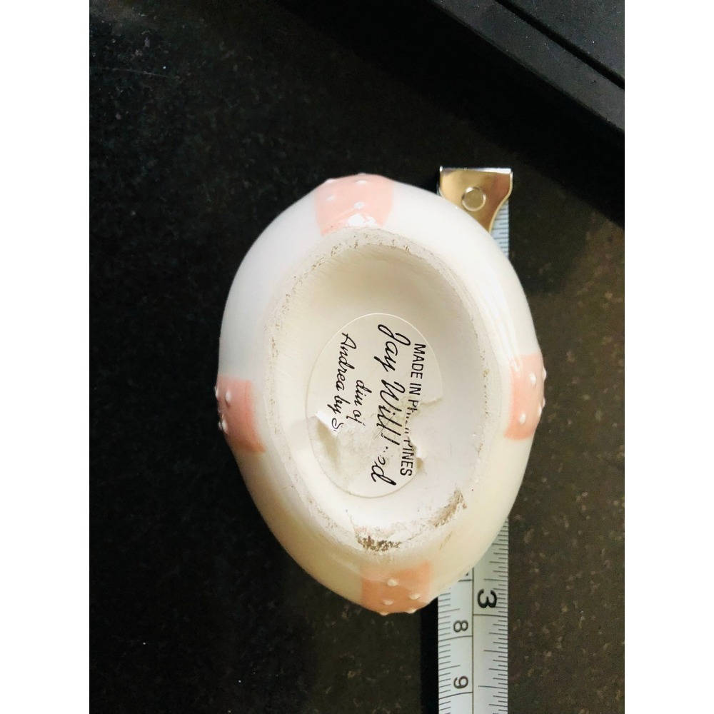 Jay Willfred Andrea by Sadek Egg Trinket Box Pink White & Polka Dot Bow Vintage - Picture 6 of 7